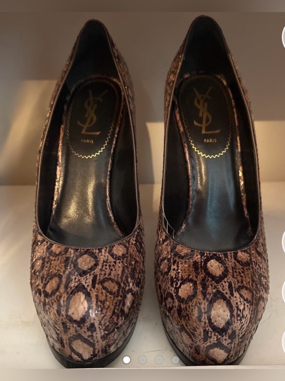 Yves Saint Laurent Brown Snake-Print Platform Pumps size 38
